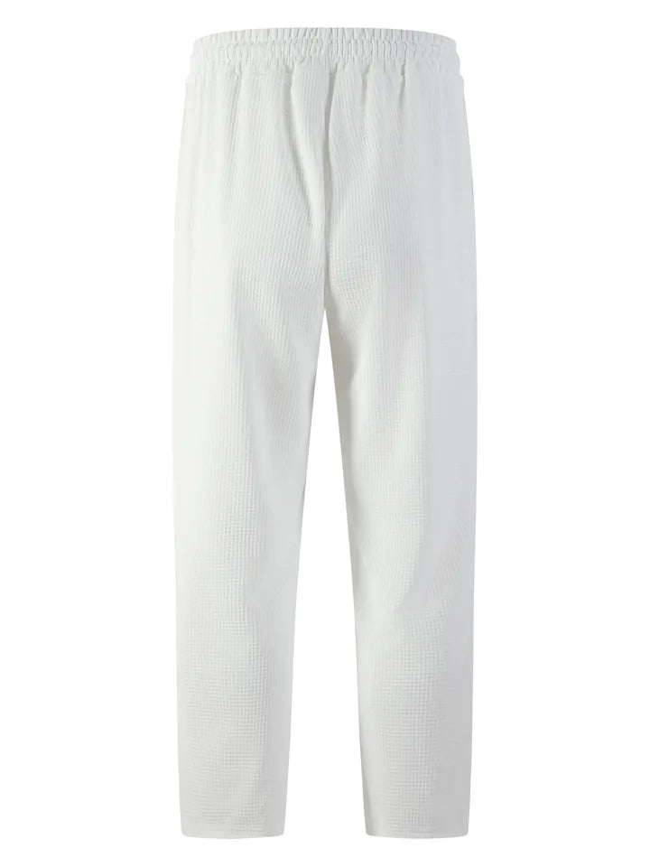 Men's new wide-checkered drawstring casual pants - lightweight, breathable, solid color, comfortable straight-leg trousers
