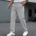 Men's new wide-checkered drawstring casual pants - lightweight, breathable, solid color, comfortable straight-leg trousers
